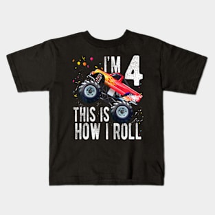 Kids Year Old 4th Birthday Boy Monster Truck Car T Kids T-Shirt